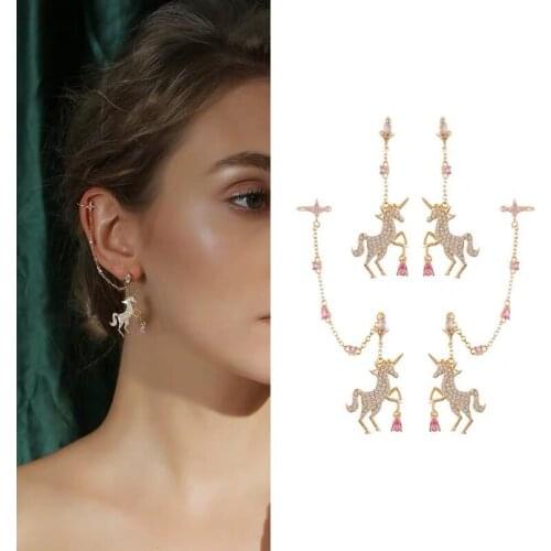 New Luxury Multi-style Wear Cuff Chain Link Earring Fashion Micro Mosaic Top CZ Pegasus Earrings For Women INS Jewelry