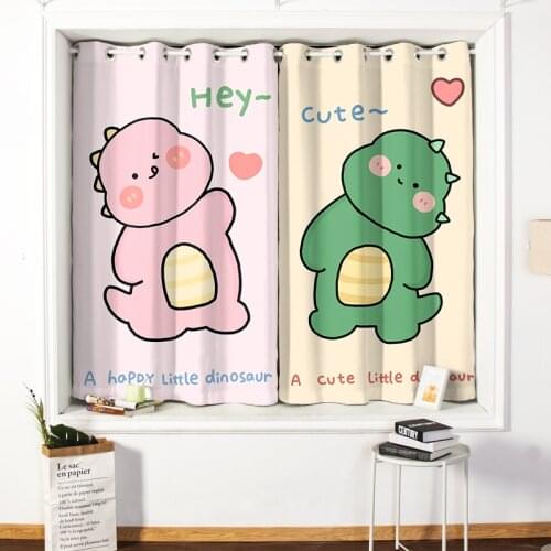 Custom Nursery Kids Children Window Curtain Drape Hangings for Living Room Bedroom Curtain Little Dinosaur Yellow Green Pink