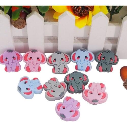Chenkai 10PCS Elephant Baby Silicone Beads Teether Baby Cartoon Teething For DIY Baby Necklace Pendant Bracelet Accessories