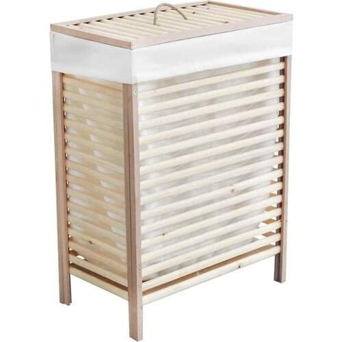 Çamaşır Sepeti Kirli Sepeti Kapaklı Sepet Ahşap Kumaş Kayın Ağacı