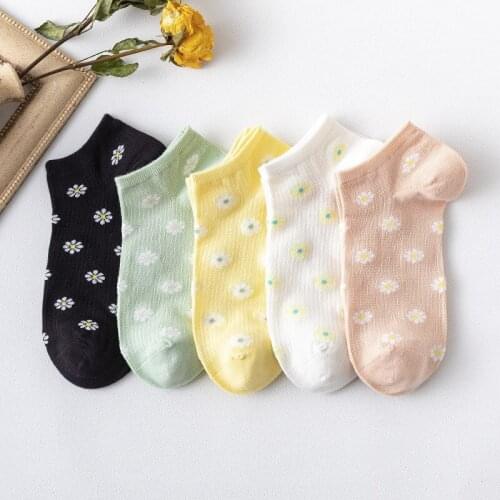 Sunny Colorful Womens Little Flower Socks 1 Pair Cotton Casual Kawaii Cute Socks Summer Breathable Socks Size 35-43 Size