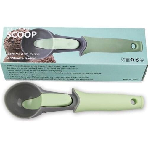 Ice Cream Scoop With Tpr Material Trigger Spoon, Nonstick Anti-Freeze Plastic Scoop For Cookie, Ice Cream, Fruit (Green)