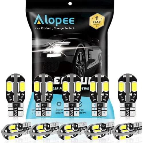 10-Pack T10 194 168 2825 501 5730 8 SMD LED Light Bulb Car Map Dome License Plate Side Marker Light White Canbus Error Free 12V