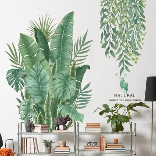 Tropical Plant Banana Leaf DIY Mural Wall Sticker Living Room Background Decal Plant Wallpaper Living Room Home Decor Stickers