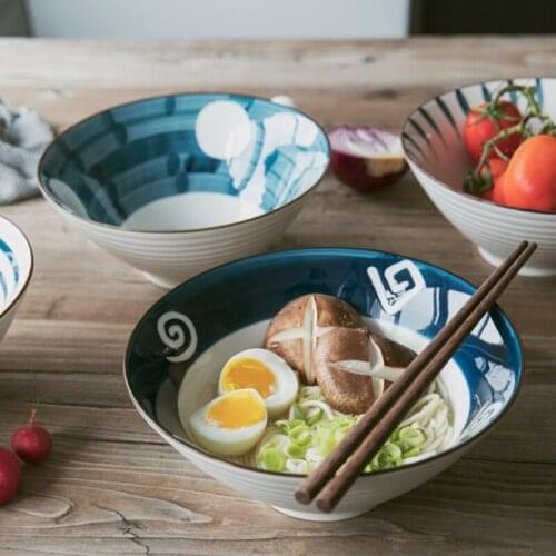 Japanese Ramen Soup Bowl Ceramic Noodle Bowls Unglazed Anti-scalding Stripe Design Large Soup Dish Restaurant Dinnerware