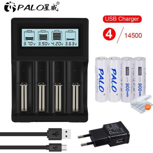 PALO 3.7V battery charger 18650 charger for 18650 26650 16340 14500 lithium battery+3.7V 14500 Li-Ion Rechargeable Battery