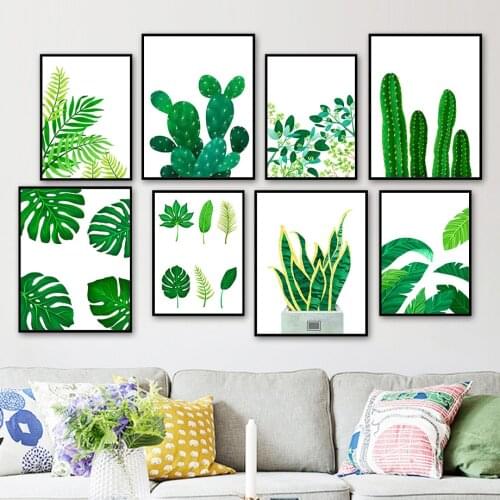 Green Cactus Monstera Aloe Grass Plant Wall Art Canvas Painting Nordic Posters And Prints Wall Pictures For Living Room Decor