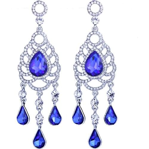 FARLENA Romantic 5 Colors Bridal Long Earrings with Crystals for Women Luxury Chandelier Wedding Jewelry Hot Selling