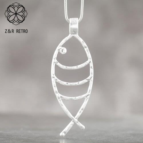 Long Chain Necklace for Women Fish Pendant Trendy Chunky Chokers Neck Decoration Vintage Sweater Zinc Alloy Accessories 2020 New