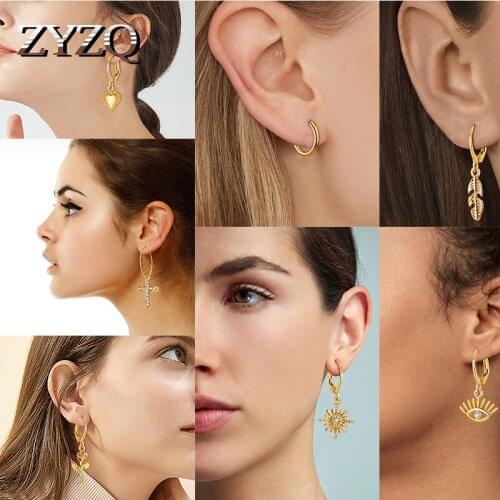 ZYZQ 2021 Trendy Butterfly Heart Dangle Drop Earrings for Women Alloy Metal Gold Color Long Statement Earring Set Party Jewelry