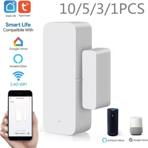 1/3/5/10PCSTuya WiFi Door Sensor Smart Magnetic Sensor Detector Alarm For Google/Alexa Door Open/Closed Detectors Security Alarm
