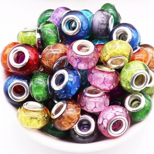 10Pcs New Round Loose Glitter Large Hole Plastic Resin Beads Fit Pandora Bracelet Necklace Chain for Women DIY Jewelry Making