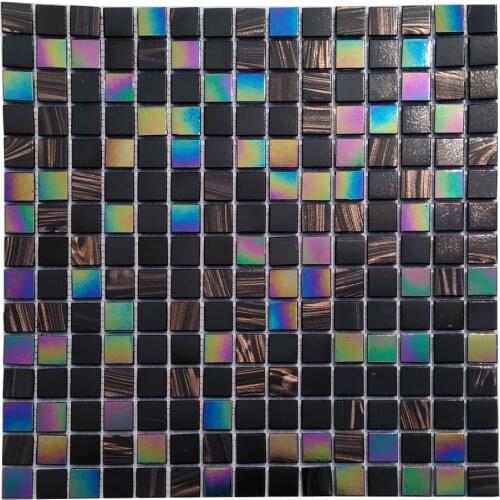 12 x 12 '' Luxury Iridescence Classical Balck glass glod line mosaic wall tile kitchen bathroom showroom cabinet decor
