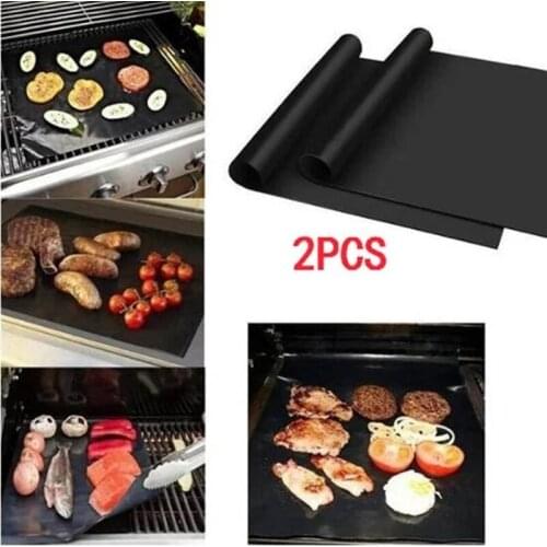 2PCS Non-stick BBQ Grill Mat PTFE Barbecue Baking Liners Microwave Oven Black Cooking Sheets High
