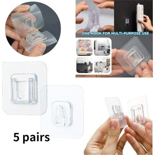 Multi-Purpose Hooks 5 Pairs Double-sided Adhesive Wall Hooks Waterproof Clothes Hats Towel Hooks Kitchen Bath Door Hooks