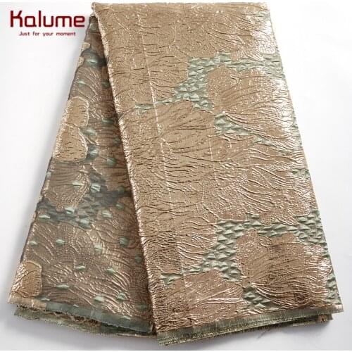 Kalume African Gilding Lace Fabric Cyan Brocade French Gold Tulle Jacquard Laces Fabric Satin For Nigerian Wedding Party H2371
