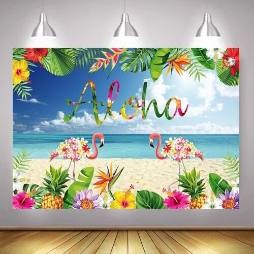 Floral Flamingo Birthday Party Backdrop Decoration Summer Sea Beach Photography Background Tropical Flowers Photo Shoot