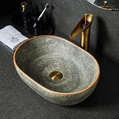 Bathroom Sink Ceramic Wash Basin Lavamanos Oval Lavabo Art Basin Hotel Toilet Basin Household Washing Hand Basin Wax Gourd Shape