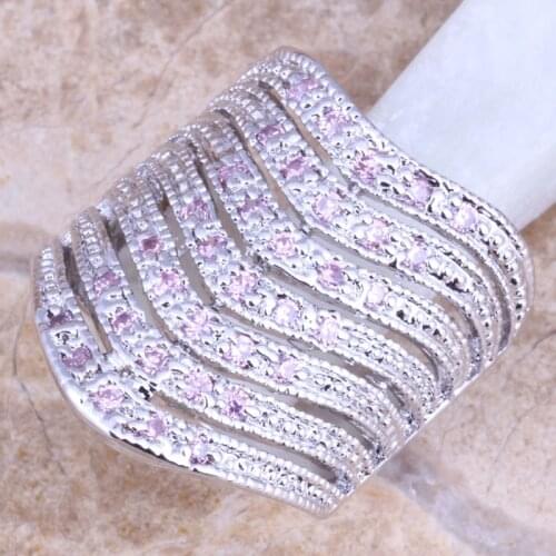Very Good Pink Cubic Zirconia Silver Plated Womens Ring Size 6 / 7 / 8 / 9 R1232