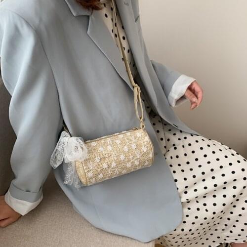 2020 Summer Women Lace Straw Bag Handmade Woven Shoulder Messenger Bags Fashion Girls Beach Travel Casual Phone Crossbody Pouch