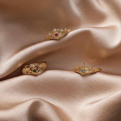 MISSNICE Vintage Elegant Crown Ring Exquisite Zircon Finger Rings For Women Fashion Opening Rings Set Jewelry For Girlfriend