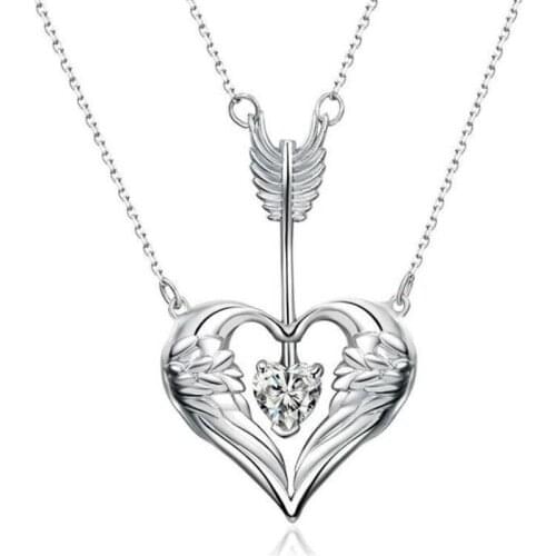 Fashion Multilayer Arrow Wing Heart -Shaped Necklace Womens Crystal Clavicle Chain Necklace Ladies Jewelry Accessories