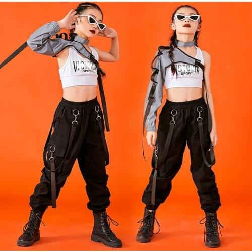 Fashion Hip Hop Dance Costumes For Kids Single Sleeve Tops Hiphop Pants Suit Jazz Modern Dance Costumes Performance Wear DQS6676