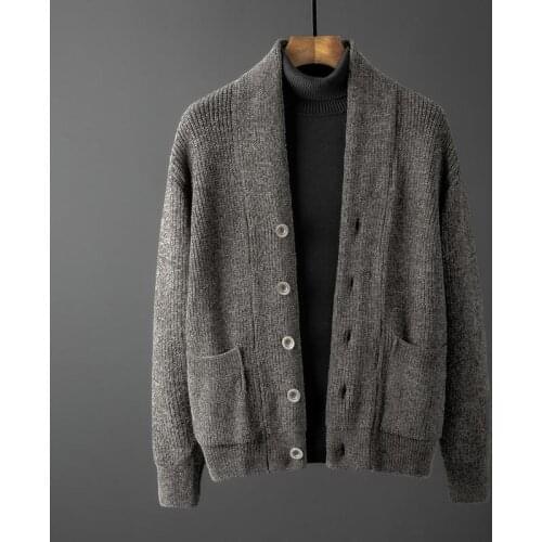 2021 Spring Autumn Fashion Mens Cardigan Sweaters Button Solid Color Sweater Coat Men Thick Warm Mens Knitted Clothing E182