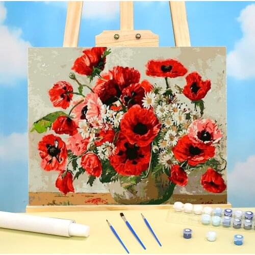 Poppy Flower DIY Paint By Numbers Kit Acrylic Paints 40*50 Picture By Numbers Photo Handmade Crafts Adults Wholesale Drawing