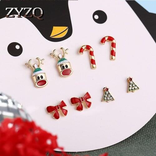ZYZQ Crystal Christmas Earrings Set Snowman Christmas Tree Stud Earring For Women Girl Creative Party Jewelry Accessories Gifts