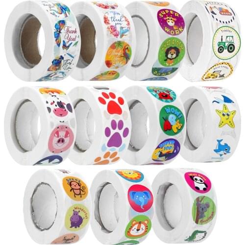 500Pcs/Roll Kids Reward Cute Animals Sticker for Kids Classic Toy Decoration School Teacher Supplies Encouragement Sticker