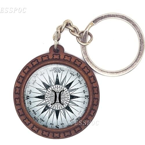 Natural Round Wooden Tarot Wheel of Fortune and Moon Robot Keychains Gifts To Best Friends
