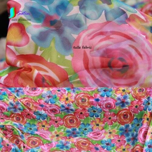 Wholesale Colorful Big Flower Pattern Translucent Tulle Fabric,Fashion Clothes,Beach Dress Handmade Net yarn Fabric S0263L