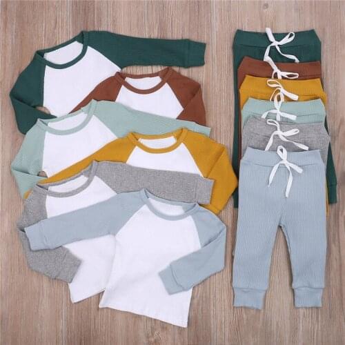 1-4Y Autumn Children Girls Knitted Sets Toddler Kids Boys Girls Long Sleeve Patchwork T-shirts+Pants Cotton Pajamas Set