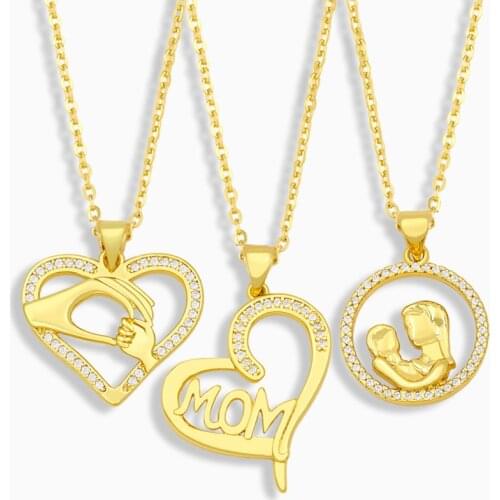 FLOLA White Stone Heart Mom Necklace For Women Gold Plated Cross Pendant Necklace CZ Wholesale Jewelry Mothers Day Gifts nkeu86