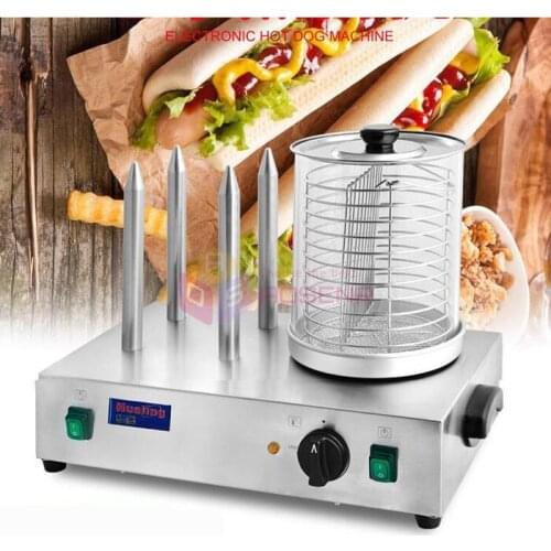 220V Hotdog Steamer Hot Dog Machine Stainless Steel 4 Sticks Sausage Bun Warmer