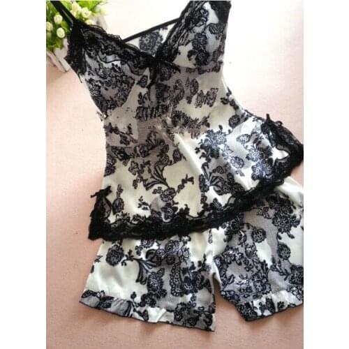 Pijama Pyjamas set Women Female Sleep set Womens Deep V-neck Sexy Spaghetti Strap Shorts Sleepwear home wear