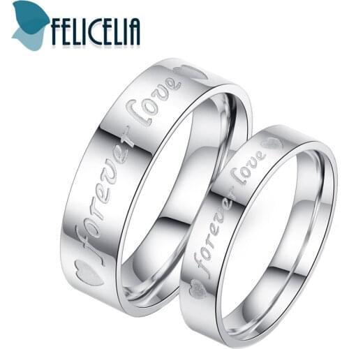 Felicelia Romantic Wedding Rings For Lover Silver Color Stainless Steel Couple Rings Korean Style Valentines Day Gift Jewelry