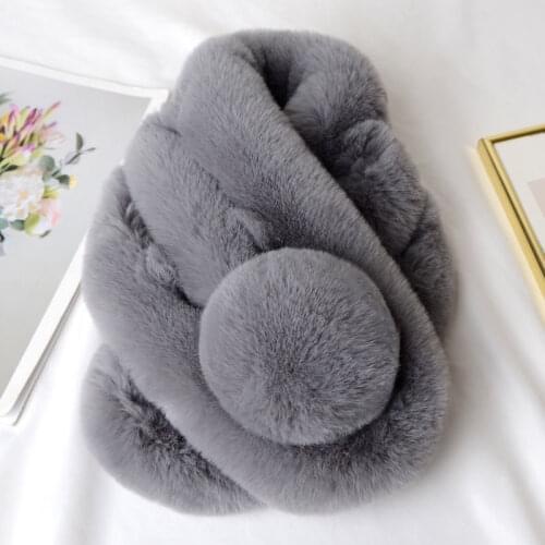 Grey winter scarf Luxury Faux Fur Warm Scarf Fashion Soft Plush Thicken Snood Scarves Shawl for Adult Kids Women Girls