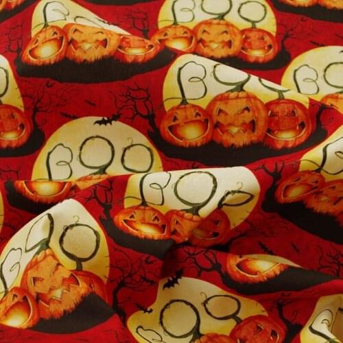 108cmx100cm Cotton Woven Fabric - pumpkin and tree
