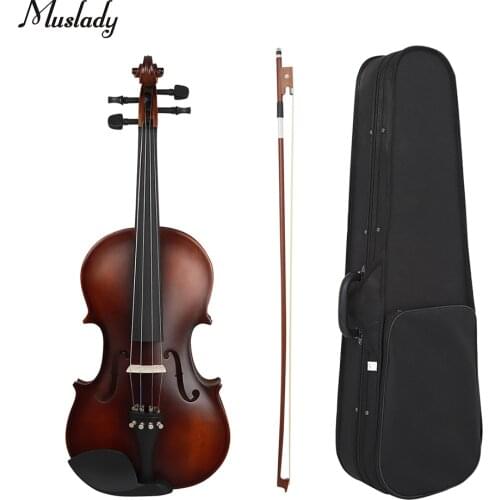 Muslady AV-590 Full Size 4/4 Violin Basswood Body Head Ebony Fingerboard Pegs Chin Rest Tailpiece for Beginner Student Performer