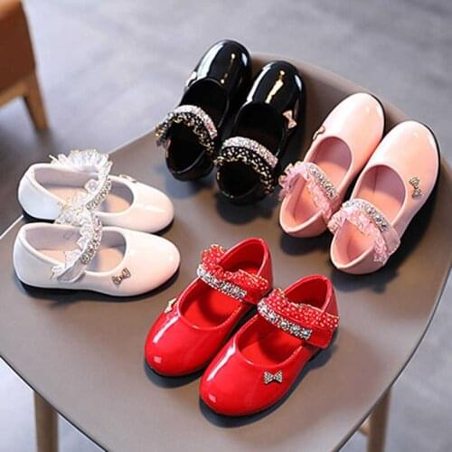 Girls Shoes White Wedding Shoes Bridal Pearl Princess Shoes Patent Leather Dress Shoes Bling Mary Janes Shoes Kids Flats K229