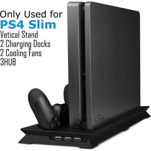 PS4 Slim Vertical Cooling Charging Stand 2 Charger Dock 2 Cooler Fan 3 HUB for Play Station 4 PS 4 Slim Console & Controller