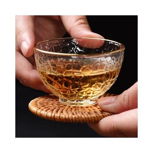 Japanese Hammer Pattern Transparent Small Gold Tea Cup Glass Kung Fu Black Tea Da Hong Pao Teaware Free Shipping
