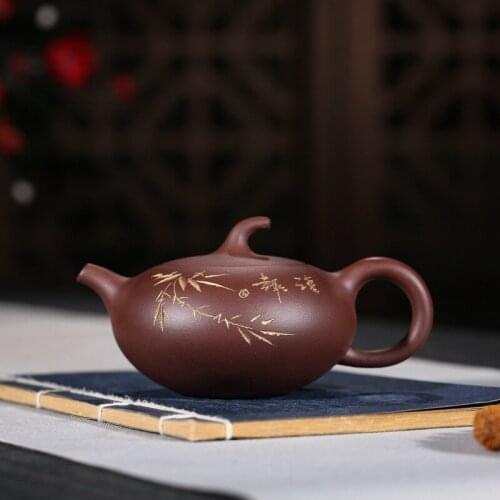 Yixing undressed ore quality goods by hand are recommended card cover engraved paint paint pepino purple sand teapot