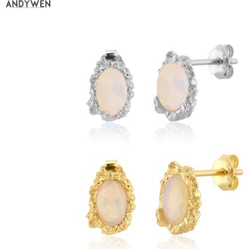 ANDYWEN 925 Sterling Silver Ovals Opal Stud Earring Piercing Ohrringe Jewelry 2020 Rock Punk Jewels Fashion Fine Pendiente