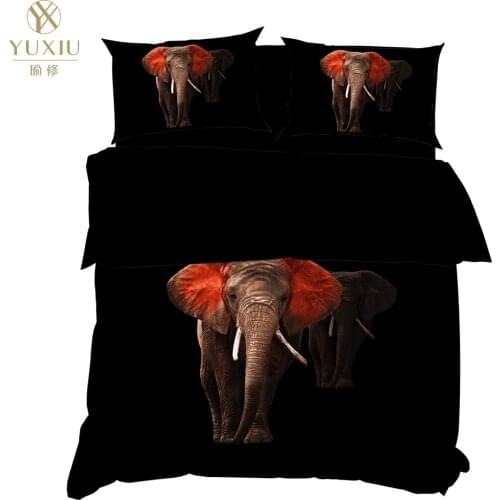 YuXiu 3D Printing Animal Elephant Black Duvet Covers 3Pcs Sets Bedding Set Bed Linen Quilt Cover King Queen Full Twin Single
