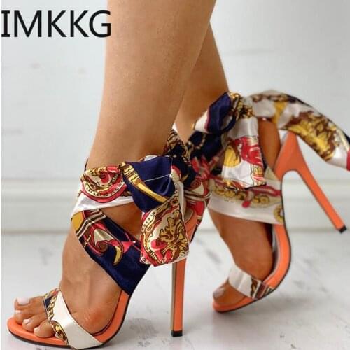 Women Sandals Fashion High Heels Sandals Shoes Woman Peep Toe Stiletto Sexy Women silk Chaussures Femme Summer lace-up sandals