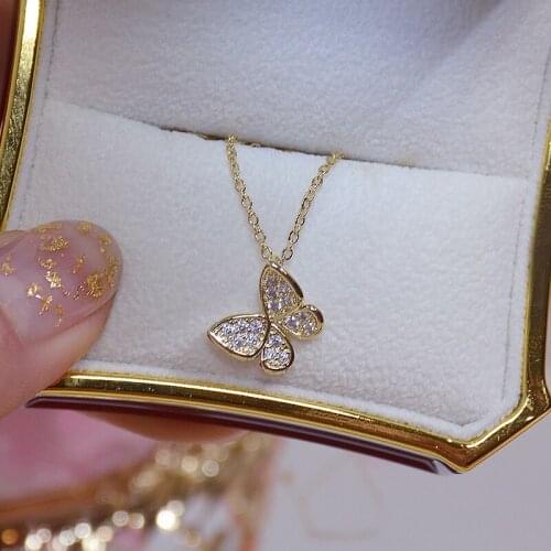 Shiny Side New Accessories Crystal Butterfly Pendant&necklaces for Women Simple Style Gift Zirconia Necklaces