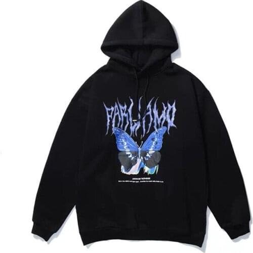 Womens Hoodies Sweatshirt Dark High Street Hip-hop Lazy Loose Butterfly Print Plus Fleece Y2k Top Kawaii Genshin Mpact Harajuku